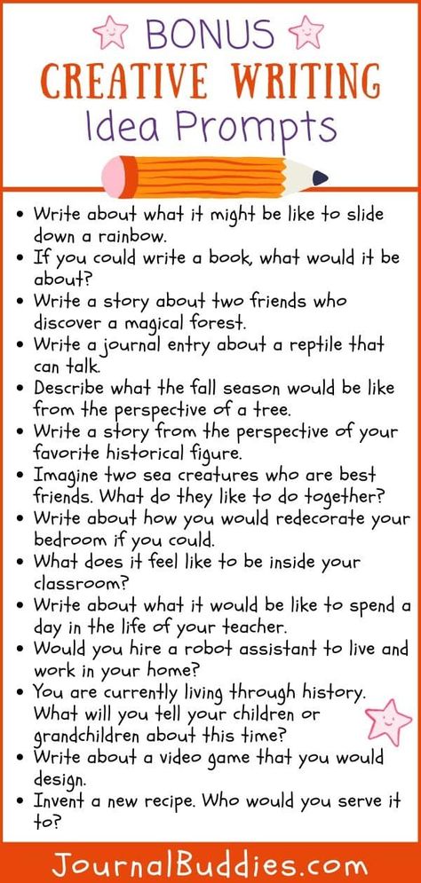 Use this creative writing idea list of prompts in order to inspire individuality and innovation inside your classroom! #CreativeWriting #CreativeWritingPrompts #JournalBuddies School To Do List Printable, School To Do List, 4th Grade Writing Prompts, Creative Writing Topics, Homeschool Writing Prompts, Creative Writing For Kids, Journal Prompts For Kids, Creative Writing Activities, Creative Writing Classes