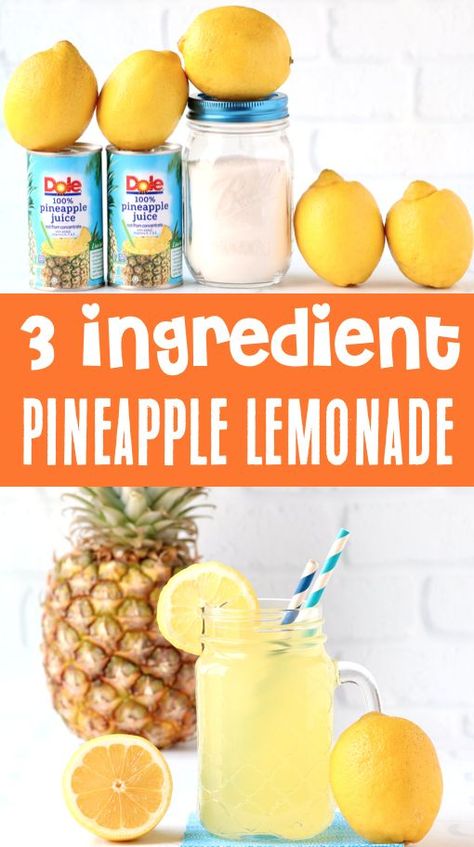 Pineapple Lemonade Recipe Fresh Squeezed Lemonade Recipe, Frozen Strawberry Lemonade Recipe, Pineapple Lemonade Recipe, Easy Lemonade Recipe, Lemonade Punch, Pineapple Lemonade, Pineapple Drinks, Drink Recipes Nonalcoholic, Refreshing Drinks Recipes