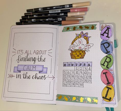 Easter Bullet Journal, April Cover Page Bullet Journal, Bullet Journal April Theme, April Bullet Journal Ideas Layout, April Bullet Journal Weekly Spread, April Bullet Journal, Bullet Planner, Bullet Journal Design Ideas, Bullet Journal Lettering Ideas