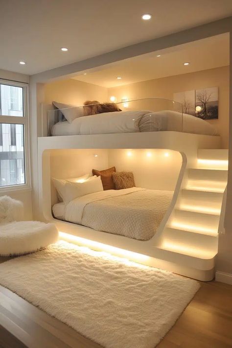 29 Loft Beds For Small Rooms: Stylish Solutions For Small Bedrooms - Courtneys World Bunk Bedroom Ideas For Small Rooms, Bedroom Bunk Bed Ideas, Small Rooms Ideas, Bedroom Vaulted Ceiling, Twin Over Queen Bunk Bed, Queen Bunk Bed, Bunk Room Ideas, Bunk Bed Ideas, Loft Beds For Small Rooms