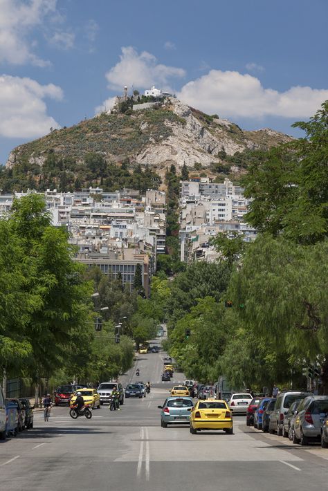 Mount Lycabettus seen from Pangrati, Kolonaki, Athens, Attica_ Greece Mount Lycabettus, Greece Pics, Hill Photo, Attica Greece, Greek Travel, Venice Travel, Visiting Greece, Athens Greece, City Aesthetic