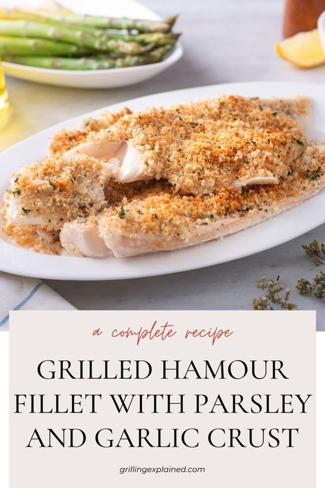 Dinner Ideas; Grilled Fish Recipes; Grilled Hamour fillet with Parsley and Garlic Crust; Fish Recipes Grilled, Recipes Grilling, Grilled Fish Recipes, Fish N Chips, Grilled Fish, Mouth Watering Food, Fish Fillet, Summer Dinner, White Colors