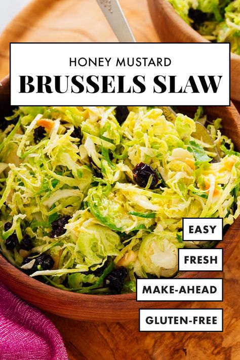 This simple Brussels sprout slaw will become one of your go-to side dishes! It's so good and so easy to make. #brusselssprouts #slawrecipe #healthyrecipe #sidedish #cookieandkate Brussels Sprout Slaw, Brussel Sprout Slaw, Pickled Celery, Food Processor Uses, Coconut Bacon, Shredded Brussel Sprouts, Brussels Sprout, Brussel Sprout Salad, Slaw Recipes