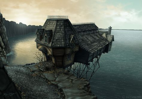 Environmental Concept Art, 2d Concept Art, Series Of Unfortunate Events 2004, Cliffside House, Dark Royalty Aesthetic, Concept Art Design, Architectural Concepts, Cliff House, Unfortunate Events