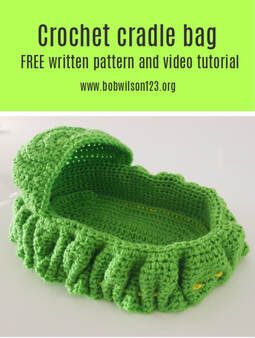 Crochet cradle bag tutorial pattern - Learn how-to crochet with Clare Crochet Cradle Purse, Baby Doll Cradle, Angel Baby Patterns, Crochet Crib, Crochet With Me, Doll Bassinet, Shoebox Ideas, Purse Patterns Free, Bag Video