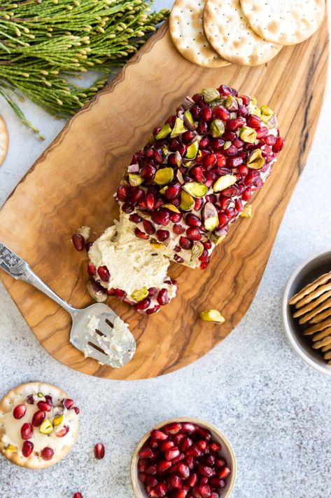 Pomegranate Pistachio Cheese Log | Plant-based, Vegan Vegan Recipes For Breakfast, Pomegranate Pistachio, Cheese Log Recipes, Vegan Xmas, Cheese Log, Plant Based Cheese, Vegan Chef, Cranberry Cheese, Recipes For Breakfast