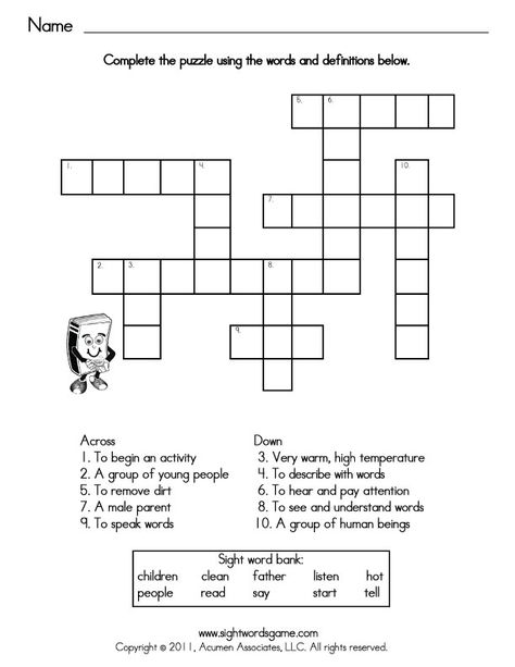 Sight Word Games: Crossword Puzzles Sight Word Review, Crossword Puzzles For Kids, Kids Sight Words, Free Printable Crossword Puzzles, Word Puzzles For Kids, Sight Words Worksheets, Cross Word, Words Meaning, Printable Crossword Puzzles