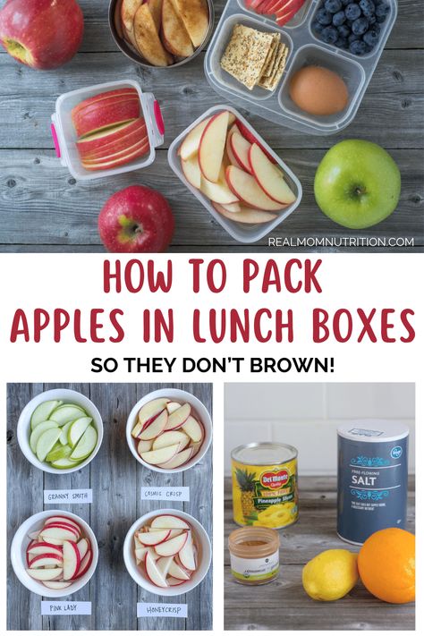 Fruit For Lunch Lunchbox Ideas, Fruits Lunch Box Ideas, How To Pack A Lunch, How To Pack Apple Slices For Lunch, How To Pack Sliced Apples For Lunch, Kids Meal Prep Lunch Boxes, Keep Apples Fresh School Lunch, Organize Lunch Boxes, How To Keep Apples From Browning Lunches