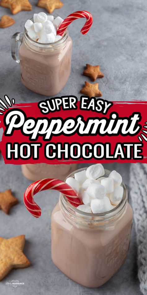 Gingerbread Hot Chocolate Recipe, Peppermint Hot Chocolate Mix, Candy Cane Hot Chocolate, Peppermint Hot Chocolate Recipe, Warm Drinks Recipes, Hot Cocoa Mix Recipe, Christmas Drinks Recipes, Peppermint Recipes, Peppermint Cocoa