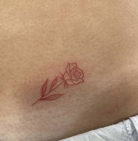 222 Rose Tattoo, Rose Silhouette Tattoo, Fine Line Rose Tattoo, Rose Tattoo On Ankle, Red Rose Tattoo, Silhouette Tattoos, Red Tattoos, Piercing Ideas, Rib Tattoo