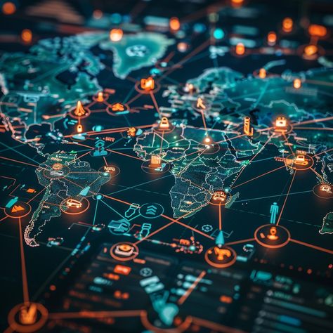 Global Data Network: An intricate visual representation of interconnected data points across a digital map of the world. #technology #global #network #data #digital #aiart #aiphoto #stockcake ⬇️ Download and 📝 Prompt 👉 https://stockcake.com/i/global-data-network_452183_175124 Data Representation, Tech Image, Vision Board Planner, Data Visualization Design, Data Network, Digital Network, 1080p Wallpaper, Map Of The World, Network Switch