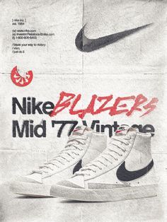 Nike Blazer Poster, Nike Graphic Design Poster, Nike Poster, Shoe Poster, Blazer Mid 77 Vintage, Nike Art, Sneaker Posters, Nike Blazers, Nike Retro