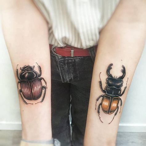 La Curieuse🌿 on Instagram: “Dung and Stag beetles on Delphine. Done during my guest at Noir d'Encre Bordeaux @birdy_owen • Next guests & conventions :  14-18/05…” Dung Beetle Tattoo, Bug Tattoo Color, Beetle Tattoo Color, Stag Beetle Tattoo, Stag Beetle Tattoo Design, Beetle Tattoo Placement, Stag Beetle Art, Creepy Beetle Tattoo, Beetle Tattoo