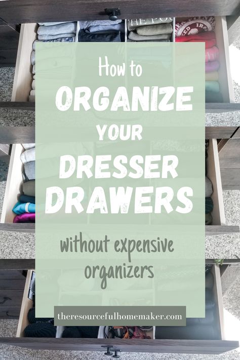 Organize Your Dresser Drawers on a Budget- this easy DIY will get your dresser drawers organized and it's so cheap! This budget friendly organization hack will get your closet organized without those expensive organizers! Diy Drawer Dividers Clothes, Organize Dresser, Bedroom Drawer Organizer, Scandinavian Spring, Organization And Cleaning, Sock Drawer Organization, Deep Drawer Organization, Diy Drawer Dividers, Diy Drawer Organizer