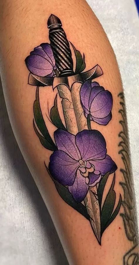 Orchid Tattoos: Meanings & Inspiration Violet Flower Tattoo Men, Orchid Tattoo Design, Orchid Tattoo Meaning, Orchid Tattoos, Violet Flower Tattoos, Violet Tattoo, Purple Tattoos, Hipster Coffee, Flower Tat