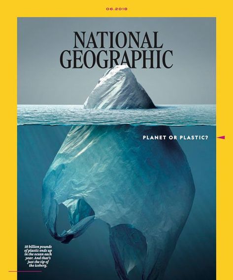 June 2018 National Geographic cover designed by Mexican artist Jorge Gamboa. A partnering fact reads: ‘18 billion pounds of plastic ends up in the ocean each year. and that’s just the tip of the iceberg. via design boom National Geographic Cover, Ocean Pollution, Save Our Earth, Publicidad Creativa, National Geographic Magazine, Ocean Conservation, Plastic Pollution, Environmental Issues, Save Earth