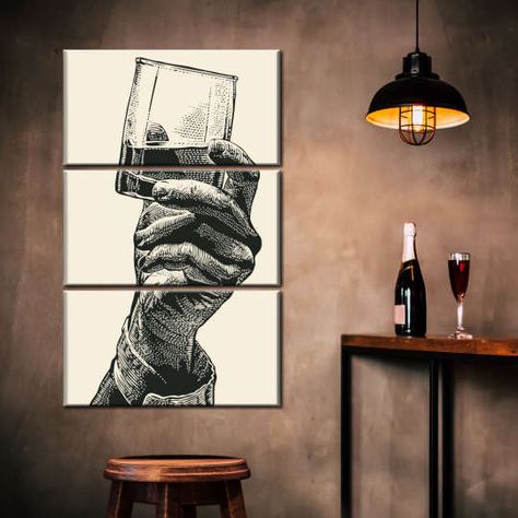 Whiskey In Hand, Hand Wall Art, Bachelor Pad Decor, Office Rules, Masculine Living Rooms, Bourbon Room, Whiskey Room, Fun Office, Dining Room Wall Art