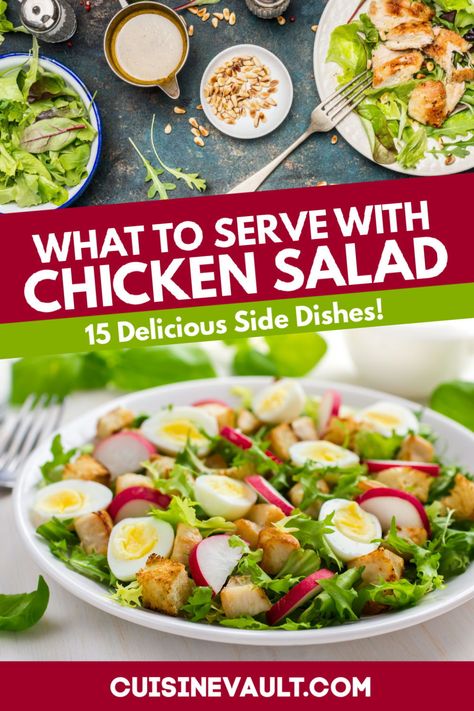 Is chicken salad on the menu tonight? You're going to need some additional dishes to serve with it. We've compiled a list of 15 options, all delicious! #chicken salad #chickensidedishes What To Serve With Chicken Salad Lunch, What To Serve With Chicken Salad, Shredded Chicken Sandwiches, Luncheon Menu, Pulled Chicken Sandwiches, Boiled Chicken Breast, Seared Chicken Breast, Side Dishes For Chicken, Easy Chicken Breast