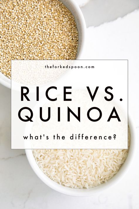 Quinoa vs. Rice: What’s the Difference? Rice has been a popular side dish and the base of many recipes for centuries. Quinoa, though, has seen a surge in popularity over the past few years as consumers have become more health-conscious about the health benefits of high-protein grains. Here is what you need to know about the differences between quinoa vs. rice. Quinoa Mexican Rice, Is Rice Healthy For You, Is Quinoa Good For You, Healthy Rice Alternatives, Quinoa Benefits Facts, Quinoa Rice Recipes, Protein In Quinoa, High Protein Side Dishes, Quinoa Vs Rice