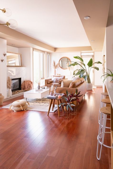 Scandi Boho Living Room, Mahogany Flooring, Cherry Wood Floors, Living Room Wood Floor, Mid Century Living, Mid Century Living Room, Mid Century Modern Living, Mid Century Modern Living Room, Mid Century Modern Decor