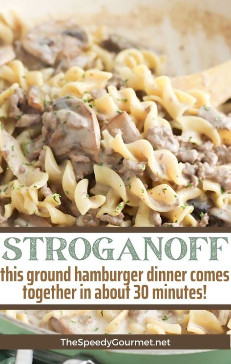 This Skillet Hamburger Stroganoff Recipe comes together quickly in about 30 minutes! One-Pot means less mess than traditional dinner recipes, too! #onepotmeal #weeknightdinner #stroganoff #groundbeefrecipe #3boysandadog Diy Hamburger Helper Stroganoff, Hamburger Stroganoff Easy, Easy Hamburger Stroganoff Recipe, Stroganoff Casserole Recipe, Stroganoff Casserole, Hamburger Stroganoff Recipe, Hamburger Stroganoff, Hamburger Casseroles Recipes, Ground Meat Recipes