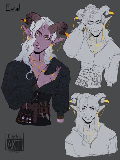 Teifling Half Elf, Half Tiefling Half Human, Tiefling Horns Styles, Tiefling Oc, Tiefling Art, Dnd Character Ideas, Character Collection, Dungeons And Dragons Characters, Dnd Art