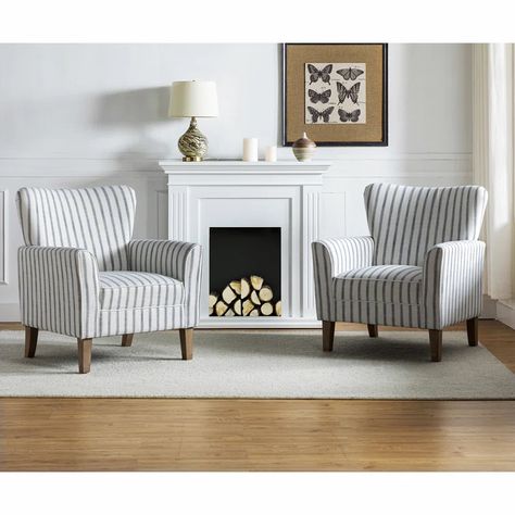 Breakwater Bay Oswayo 31" W Polyester Armchair & Reviews | Wayfair Striped Armchair, Cozy Seats, Accent Chair Set, Fabric Gray, Contemporary Chairs, Living Room Furniture Chairs, Fabric Armchairs, Beachcrest Home, Accent Chairs For Living Room