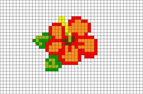 Tiny Pixel Art Flower, Pixel Art Hibiscus, Flower Pixel Art Easy, Hawaii Pixel Art, Hibiscus Cross Stitch Pattern, Easy Pixel Art Cute Animals, Hibiscus Flower Pixel Art, Pixel Hibiscus, Mexican Pixel Art