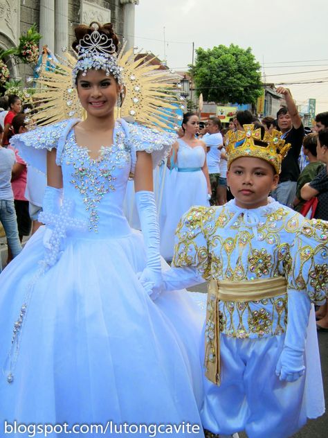 Reyna Elena Gown Philippines, Reyna Elena Gown, Gown For Kids, Filipino Culture, Baby Monthly Milestones, Monthly Milestone, Kids Gown, Festival Costumes, Cathedral Veil