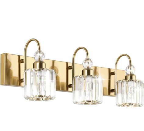 Vanity Lights Over Mirror, Bathroom Light Fixtures Brushed Nickel, Gold Bathroom Vanity, Crystal Vanity, Crystal Bathroom, Bathroom Vanity Lights, Black And Gold Bathroom, Modern Bathroom Vanity Lighting, Electric Box