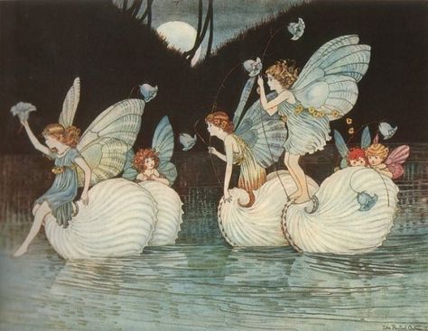 Fairy Island, Ida Rentoul Outhwaite, Rising Moon, Fairy Stickers, Fairy Wallpaper, Elves And Fairies, Planets Wallpaper, Fairy Aesthetic, Wallpaper Laptop