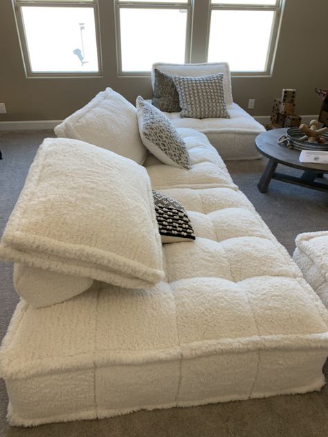 Super Comfy Couch, Floor Mattress Couch, Floor Sofa Aesthetic, In Floor Couch Pit, Modular Sofa Apartment, Diy Floor Couch, Puffy Couch, Floor Couch Living Rooms, Floor Sofa Ideas