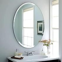 Oval Mirror Decor, Frameless Beveled Mirror, Mirror For Bathroom Vanity, Oval Mirror Bathroom, White Wall Mirrors, Mirror For Bathroom, Over Sink, Modern Style Design, Oval Wall Mirror