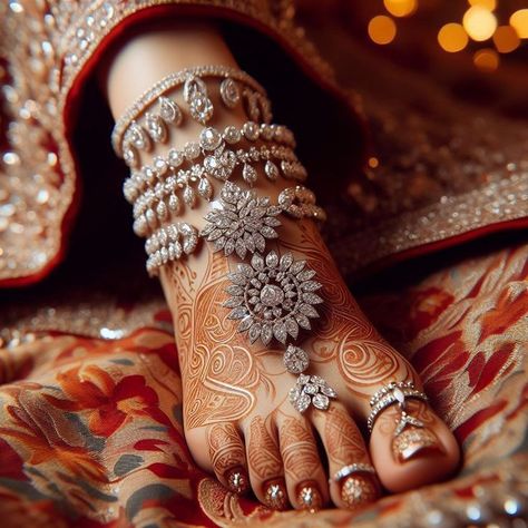 Bridal Foot Jewelry, Silver Anklets Designs, Bridal Anklet, Bridal Jewellery Inspiration, Indian Wedding Jewelry Sets, Indian Bridal Jewelry Sets, Anklet Designs, Bridal Jewellery Design, Fancy Jewellery Designs