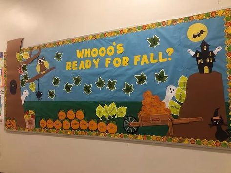 Whooos-Ready-For-Fall.webp 640×480 pixels Fall Bulletin Board Ideas, Fall Bulletin Board, Morning Announcements, Halloween Bulletin Boards, Fall Purple, Infant Classroom, Fall Bulletin Boards, Country School, Preschool Bulletin