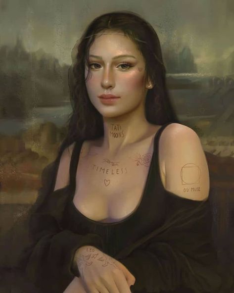 Artist Gives the "Mona Lisa" a Glamorous Modern Makeover Tati Moons, Modern Mona Lisa, Woman With Tattoos, Who Is She, Modern Woman, Mona Lisa, Tattoos