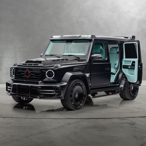 MANSORY on Instagram: "The MANSORY limited manufactory edition “Grande Entrée” based on Mercedes-AMG G63. A light turquoise leather salon with striking diamond carbon fiber trims, lighting door system with typical rear doors be hinged at the back with unique soft closing technology. Much more to come…  The MANSORY Grande Entrée has a power increase up to 850 hp and 1,000 Nm. Performance: 0-100 km/h in 3.5s, Vmax: 250 km/h.  CO2 emissions (combined): 312 g/km, fuel consumption (combined): 13,6 l/100km.  #mansory #mercedes #amg #g63 #limited #unique #carbon #automotive #luxury #turquoise #morethantradition" Amg G63, Wide Body Kits, Luxurious Cars, Mercedes Maybach, Audi Rs6, Thomas Shelby, Rosy Pink, Turquoise Leather, Pink Interior