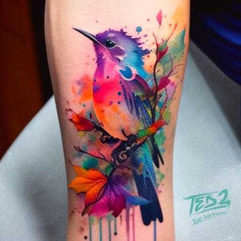 Colour Only Tattoo, Watercolor Wrist Band Tattoo, Forearm Tattoo Women Watercolor, Tattoo With Watercolor Background, Feminine Tattoo Sleeves Watercolor, Ankle Watercolor Tattoo, Watercolor Half Sleeve Tattoo For Women, Colorful Tattoos For Women Watercolors, Color Forearm Tattoo Women