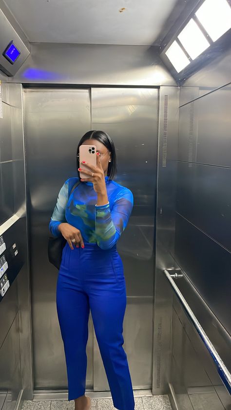 Professional Blue Sets For Workwear, Royal Blue Outfit Ideas Black Women, Corporate Wear Black Women, Royal Blue Pants Outfit Work, Paralegal Outfits Black Women, Black Women Work Outfits, Black Women Lawyers Work Outfits, Corporate Baddie Colorful, Pencil Skirt Outfits Casual