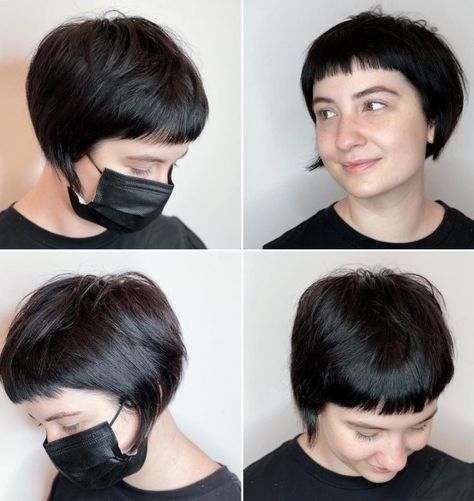 Pixie Haircut With Micro Bangs, Micro Bob Fine Hair, Bob Without Bangs, Pixie Haircut Micro Bangs, Micro Bob Haircut With Bangs, Microbob With Bangs, Short Hair With Micro Fringe, Bob Micro Bangs, Bob With Micro Bangs