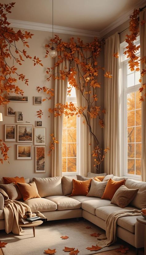 Autumn Themed Living Room, Cozy Autumn Living Room, Autumn Living Room Decor, Autumn Living Room, Elegant Bedroom Decor, Fall Decor Diy Crafts, Cosy Interior, Rustic Fall Decor, Fall Table Settings