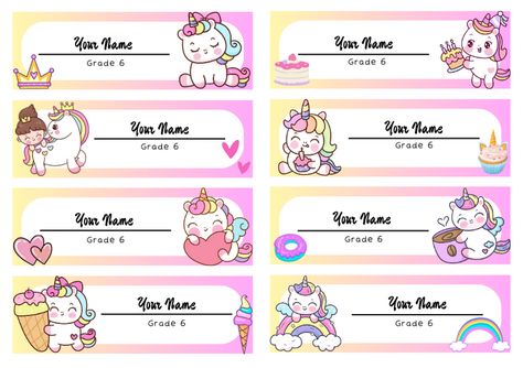 Notebook Subject Name Label Unicorn Notebook Name Label Cute Notebook Name Label Rainbow Notebook Name Label Name Slip, Rainbow Notebook, Unicorn Notebook, Subject Labels, Name Label, Acrylic Colours, Name Labels, Label Templates, Acrylic Colors