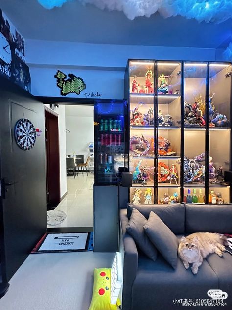 Anime Man Cave Ideas, Anime Man Cave, Anime Office Ideas, Geek Interior Design, Gamers Apartment, Paneling Tv Wall, Wall Paneling Tv, Tv Wall Paneling, Wall Panel Tv