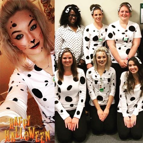 Dalmation Costume Women Makeup, Easy Dalmation Costume, Dalmation Halloween Costume Women, Diy Dalmatian Costume For Women, Dalmation Costume Diy, Dalmation Makeup Women, Diy Dalmation Costume Women, Adult Dalmation Costume Diy, Dalmatian Costume Diy