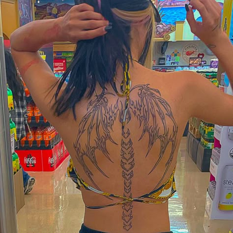 Spine With Wings Tattoo, Dragon Wings Back Tattoo Women, Wing Spine Tattoos For Women, Dragon Wings Tattoo For Women, Spine Tattoos With Wings, Dragon Wing Tattoo On Back, Spine Wing Tattoo, Wing Tattoo Men Back, Dragon Wing Back Tattoo