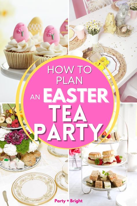 Easter Tea Party Kids, Easter Tea Party Decorations, Easter High Tea Ideas, Kids Easter Lunch Ideas, Tea Party Easter, Tea Party Tablescape Modern, Easter Tea Party Food, Easter Afternoon Tea Ideas, Easter High Tea