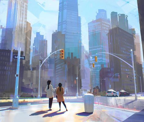 City Background Painting, Cityscape Art Painting, Big City Illustration, City Digital Painting, How To Draw City, Environment Concept Art City, City Aesthetic Painting, Graphic Reduction, City Background Drawing