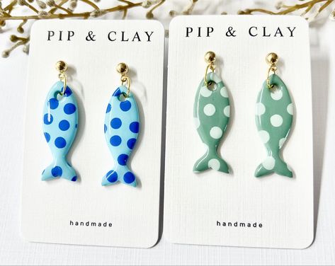 Diy Air Dry Clay Earrings, Fish Clay Earrings, Polymer Clay Fish Earrings, Fish Polymer Clay, Polymer Clay Fish, Ceramic Magnets, Clay Fish, Polymer Clay Flower Jewelry, Diy Earrings Polymer Clay