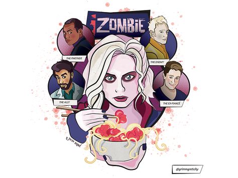 IZombie CW FanArt by Gretchen Braun Izombie Tv Show, Izombie Tv Series, Rahul Kohli, I Zombie, Rob Thomas, Zombie Movies, Ghost Busters, Image Fun, Buffy The Vampire Slayer