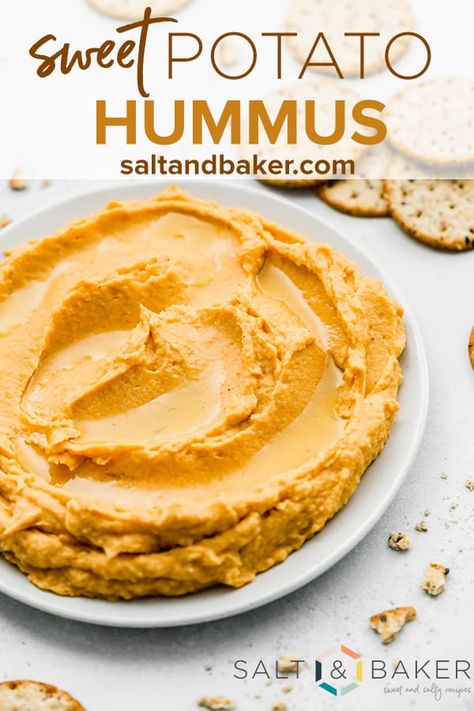 Sweet Potato Hummus. It sounds delicious doesn't it?! Well I'm here to tell you, IT IS! This is the best hummus recipe ever! It's an easy snack recipe, it's healthy too! This is a favorite sweet potato recipe and it's a great kid snack idea. Sweet Potato Hummus Recipe, Paleo Hummus, Hummus Healthy, Potato Hummus, Best Hummus Recipe, Whole30 Vegan, Sweet Potato Hummus, Healthy Sweet Potato, Fall Recipes Healthy